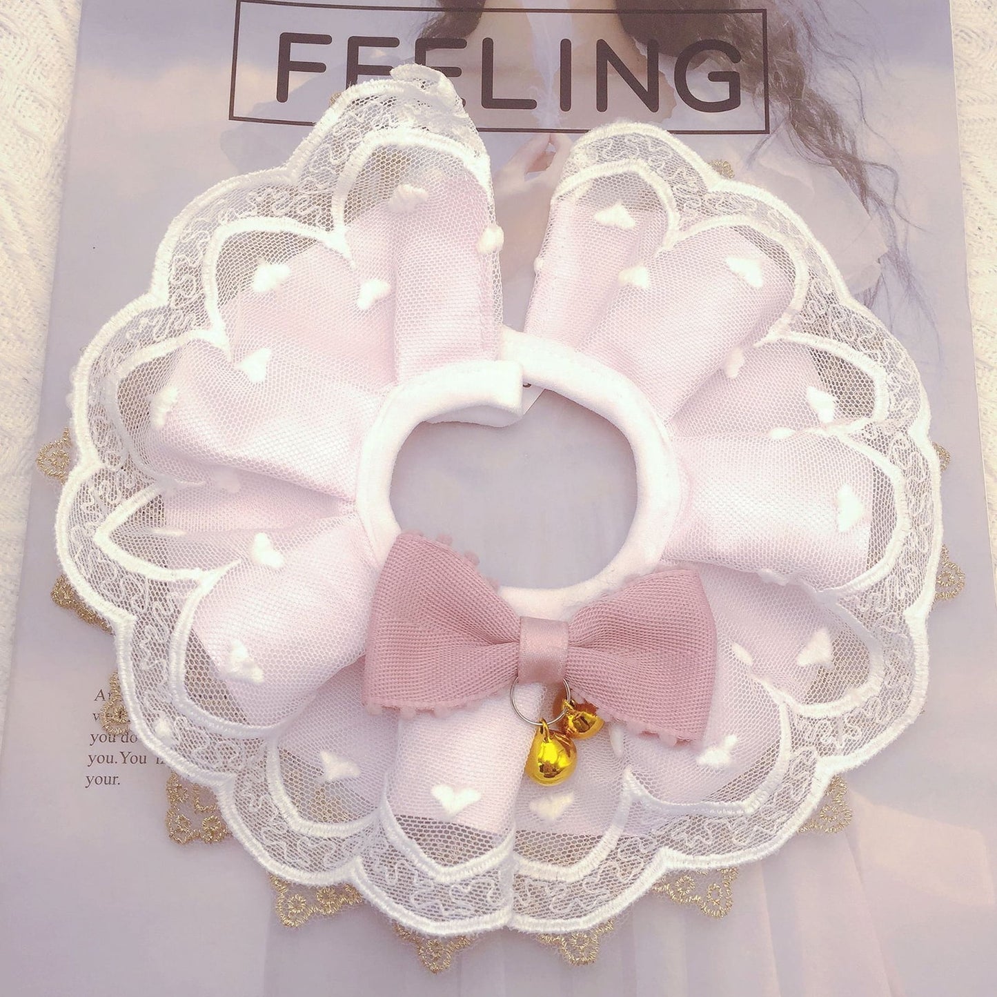 Walbest Pet Bandana Costume with Bells, Cat Lace Apparel Triangle Scarf Accessories, Adjustable Dress up Lace Breathable Bibs for Small and Medium-Sized