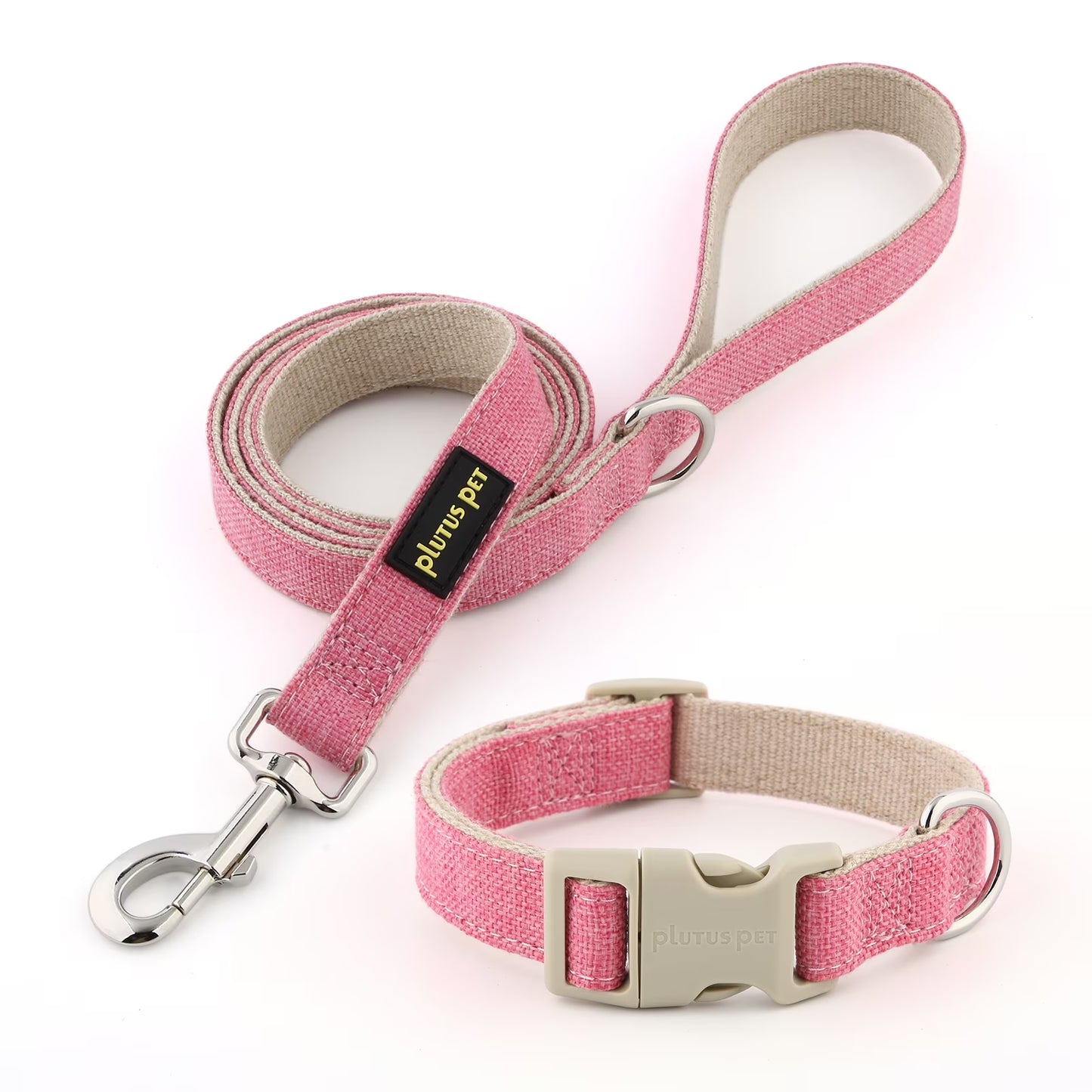 Plutus Pet Cotton Hemp Matching Dog Collar and Leash Set