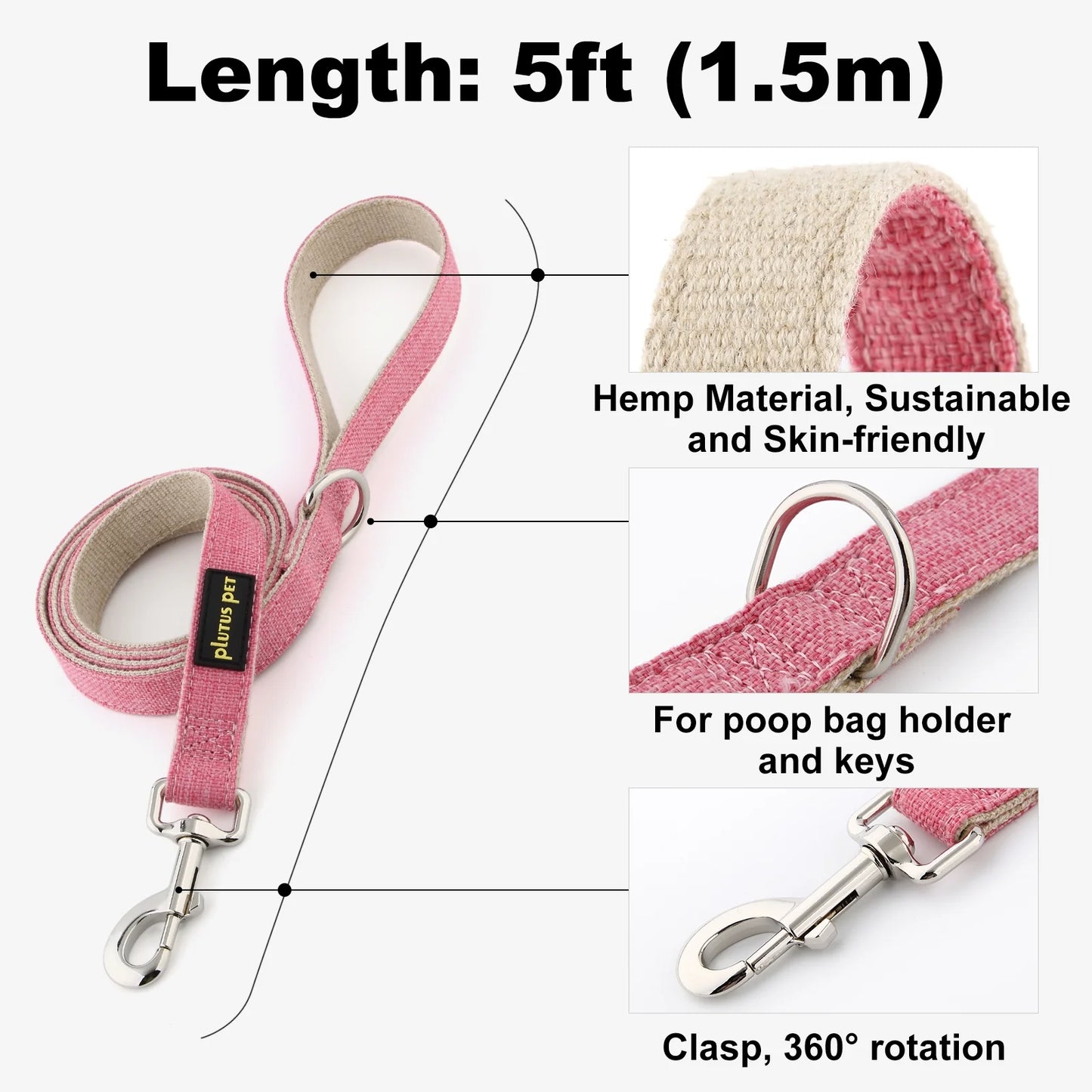 Plutus Pet Cotton Hemp Matching Dog Collar and Leash Set