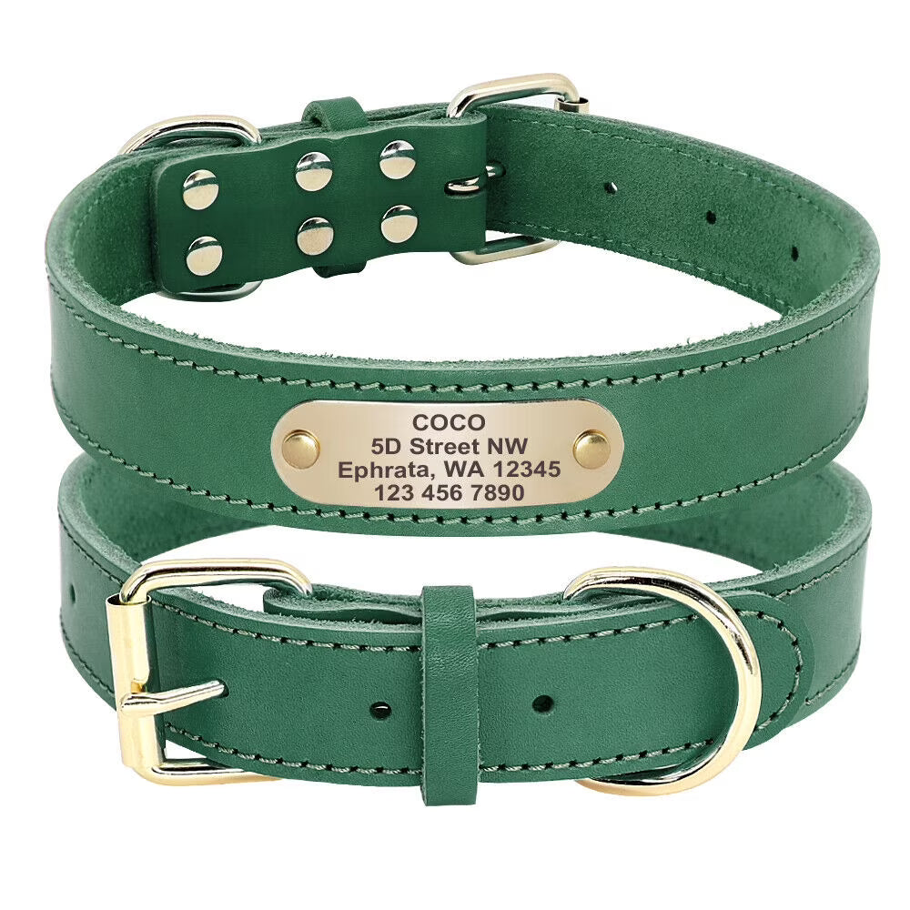 Pet Artist Soft Genuine Leather Personalized Dog Collar