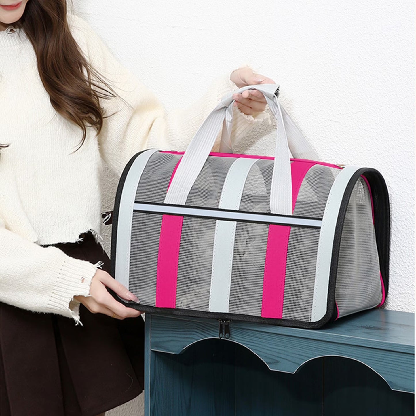 Cloth Soft-sided Pet Carrier, for Small Medium Cats Dogs, Mesh Ventilation & Foldable, Durable & Portable Travel Bag Up to 15lbs