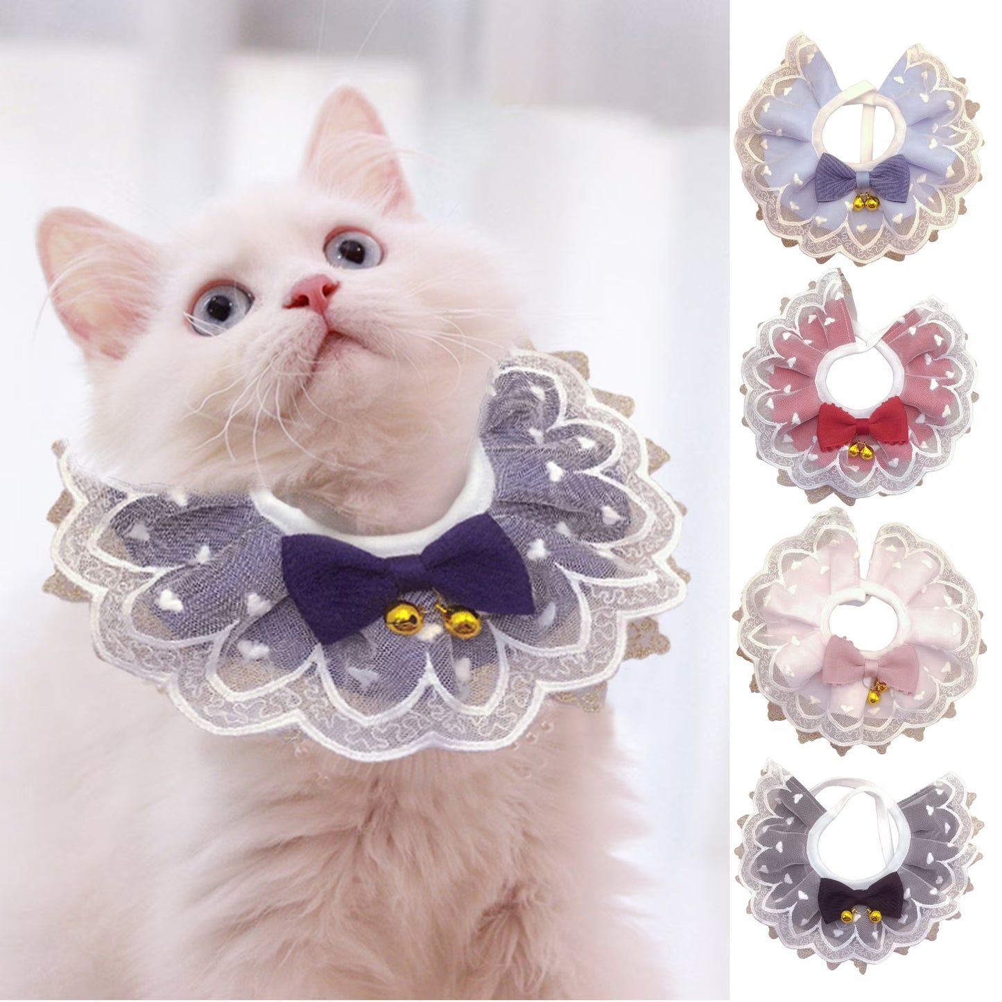 Walbest Pet Bandana Costume with Bells, Cat Lace Apparel Triangle Scarf Accessories, Adjustable Dress up Lace Breathable Bibs for Small and Medium-Sized