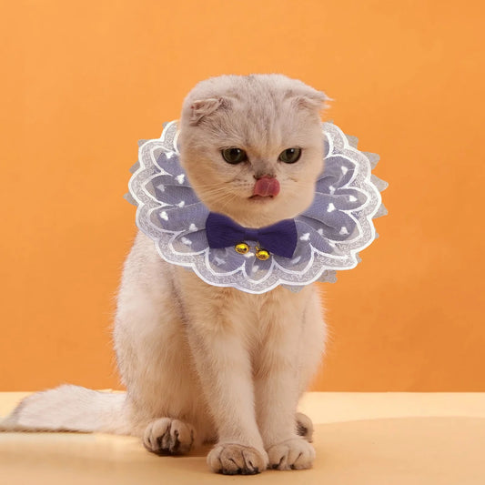 Walbest Pet Bandana Costume with Bells, Cat Lace Apparel Triangle Scarf Accessories, Adjustable Dress up Lace Breathable Bibs for Small and Medium-Sized