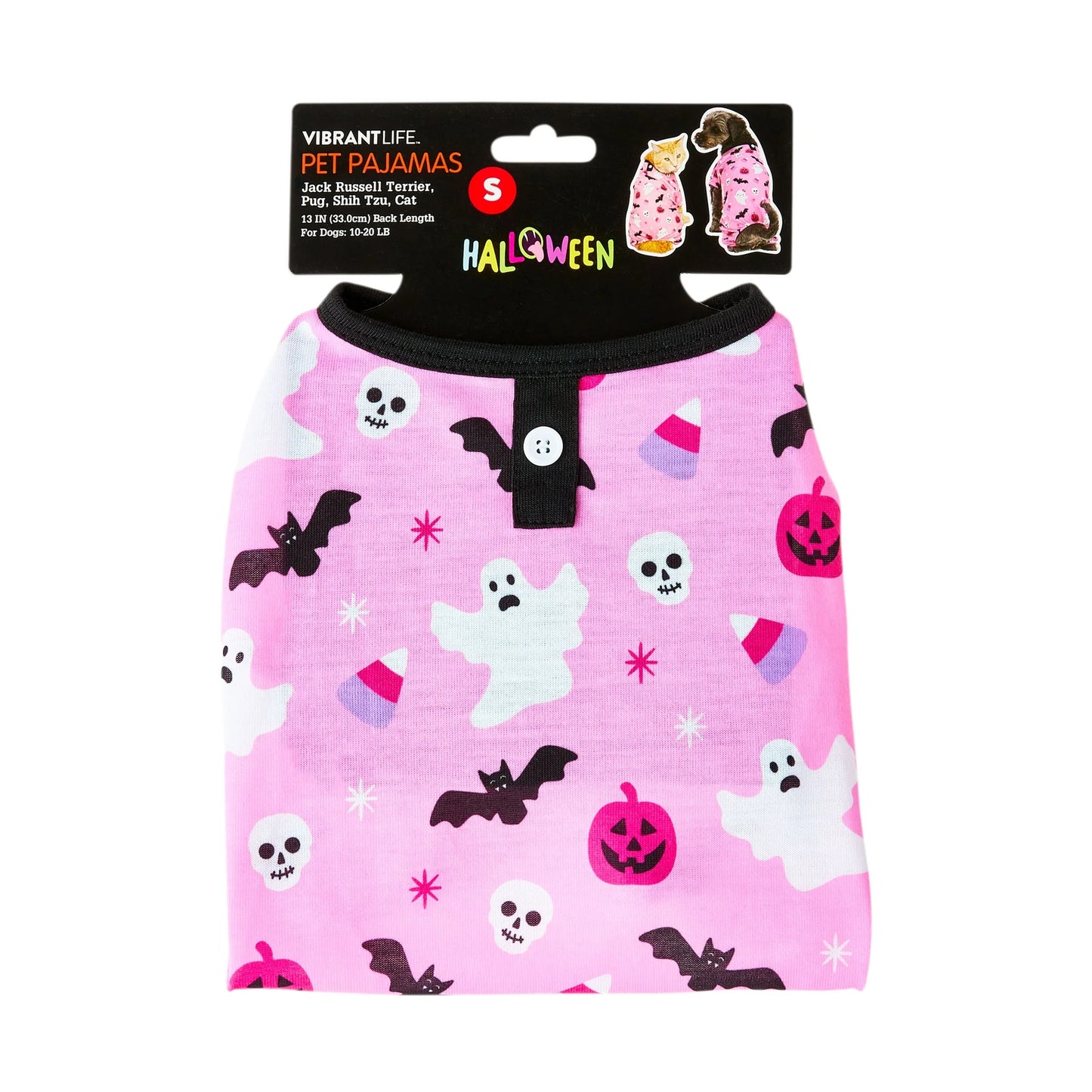 Vibrant Life, Dog and Cat Clothes, Spooky Surprises Halloween Pet Pajama, Pink, Size Small